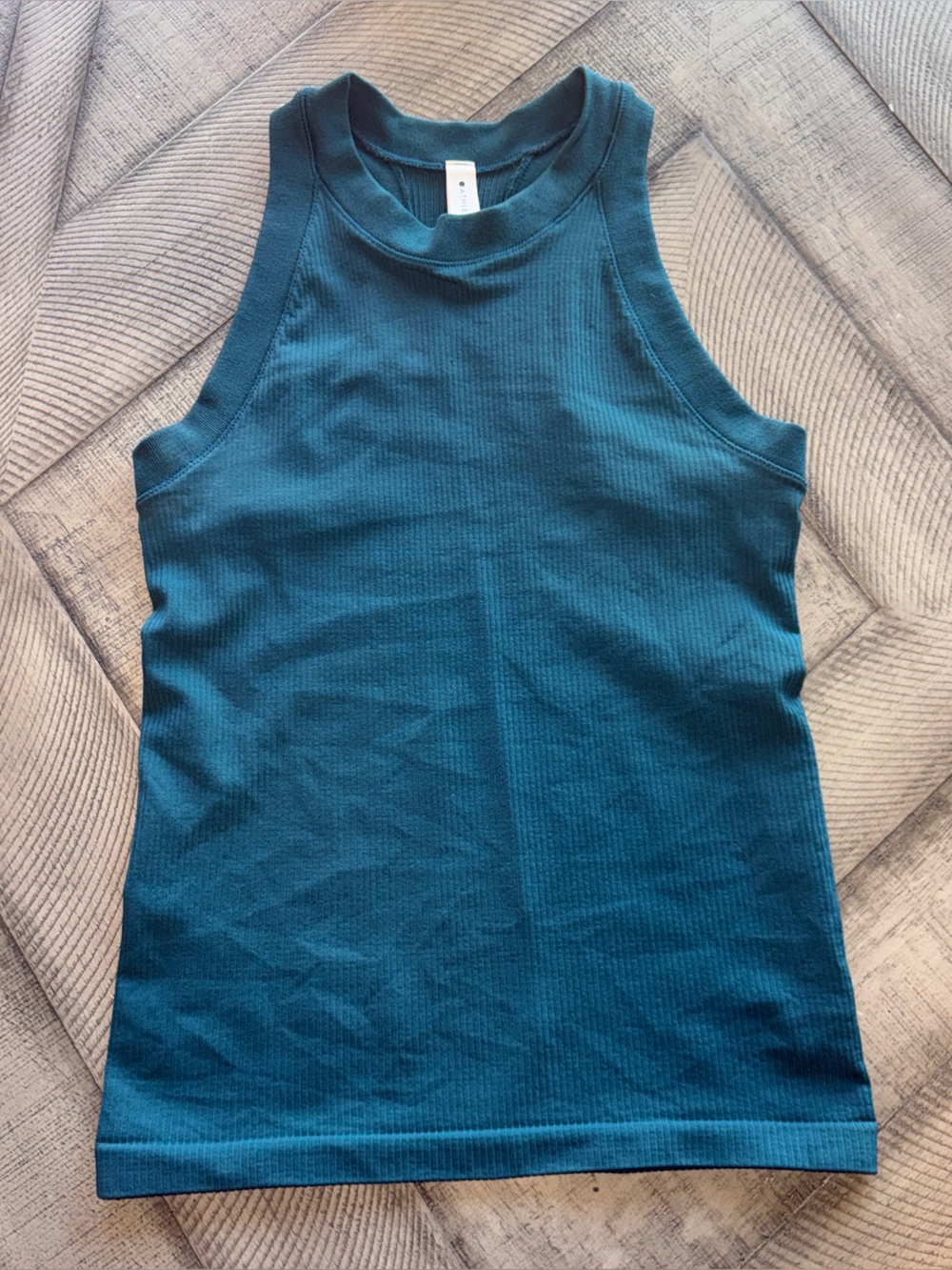 Athleta Renew Racerback Tank Womens XS Teal Seamless Ribbed High Neck Yoga